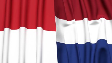 Gerçekçi kumaş dokusuna sahip INDONEZYA ve NETHERLANDS bayrakları