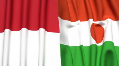 Gerçekçi kumaş dokusuna sahip INDONEZYA ve NIGER bayrakları