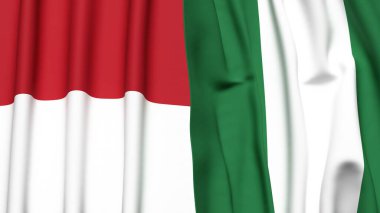 Gerçekçi kumaş dokusuna sahip INDONEZYA ve NIGERIA bayrakları