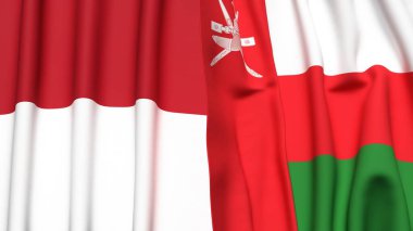 İndonezya ve OMAN bayrakları gerçekçi kumaş dokusuna sahipler.