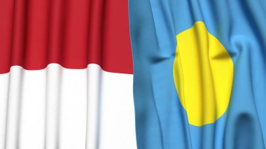 Gerçek kumaş dokusuna sahip INDONEZYA ve PALAU bayrakları