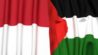 İndonezya ve Filistin 'in bayrakları gerçekçi kumaş dokusuyla