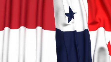 Gerçek kumaş dokusuna sahip INDONEZYA ve Panama bayrakları