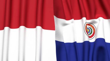 Gerçekçi kumaş dokusuna sahip INDONEZYA ve PARAGUAY bayrakları