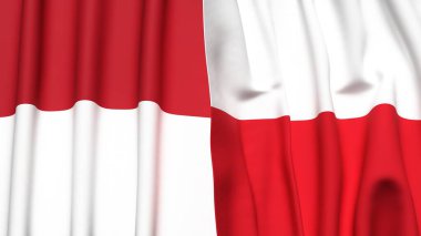Gerçekçi kumaş dokusuna sahip Indonezya ve POLAND bayrakları