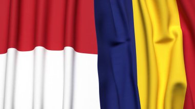 Gerçekçi kumaş dokusuna sahip INDONEZYA ve ROMANIA bayrakları
