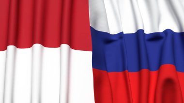 Gerçekçi kumaş dokusuna sahip INDONEZYA ve RUSSIA bayrakları