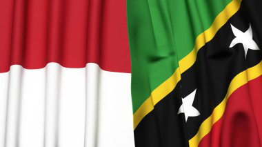 Gerçekçi kumaş dokusuna sahip Indonezya ve Aziz Kitts bayrakları