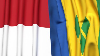 Gerçekçi kumaş dokusuna sahip Indonezya ve Aziz Venedik bayrakları