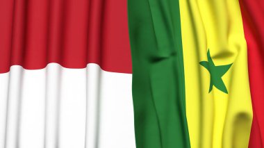 Gerçek kumaş dokusuna sahip INDONEZYA ve SENEGAL bayrakları
