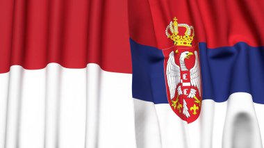 Gerçekçi kumaş dokusuna sahip INDONEZYA ve SERBIA bayrakları