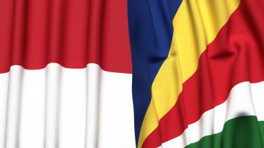 İndonezya ve SEYCHELLES bayrakları gerçekçi kumaş dokusuyla