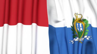 İndonezya ve SAN MARINO bayrakları gerçekçi kumaş dokusuyla