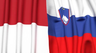 Gerçekçi kumaş dokusuna sahip INDONEZYA ve SLOVENIA bayrakları