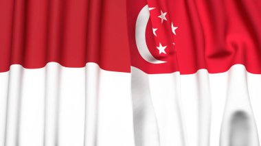 Gerçek kumaş dokusuna sahip INDONEZYA ve SINGAPORE bayrakları