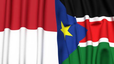 İndonezya ve Güney Sudan bayrakları gerçekçi kumaş dokusuyla
