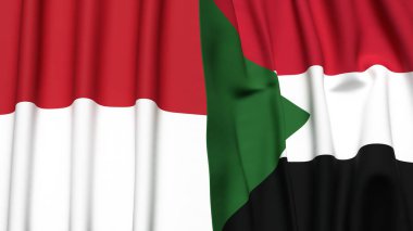 Gerçekçi kumaş dokusuna sahip INDONEZYA ve SUDAN bayrakları