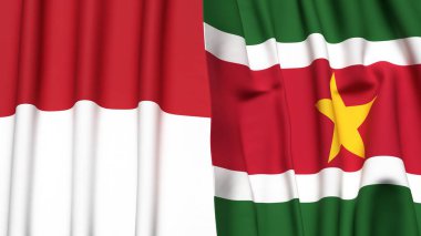 Gerçekçi kumaş desenli INDONEZYA ve SURINAME bayrakları