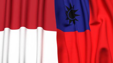 Gerçekçi kumaş dokusuna sahip INDONESIA ve Tayvan bayrakları