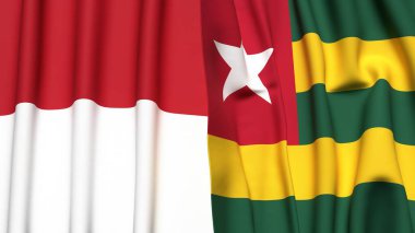 Gerçek kumaş dokusuna sahip INDONEZYA ve TOGO bayrakları
