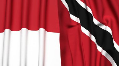 Gerçekçi kumaş dokusuna sahip INDONEZYA ve TRINIDAD bayrakları