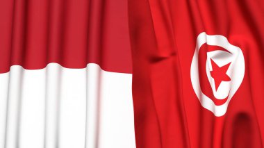 Gerçekçi kumaş dokusuna sahip INDONEZYA ve TUNISIA bayrakları