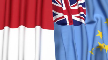 Gerçek kumaş dokusuna sahip INDONEZYA ve TUVALU bayrakları