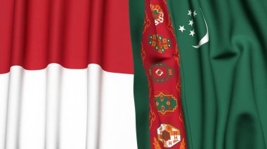 Gerçek kumaş dokusuna sahip INDONEZYA ve Türkmenistan bayrakları