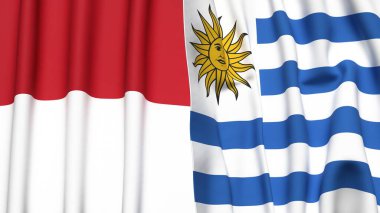 Gerçekçi kumaş dokusuna sahip INDONEZYA ve Uruguay bayrakları