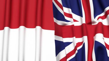 Gerçekçi kumaş dokusuna sahip INDONEZYA ve UNITED KINGDOM bayrakları