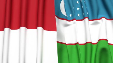 İndonezya ve UZBEKISTAN bayrakları gerçekçi kumaş dokusuyla