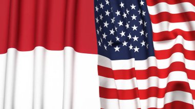 İndonezya ve ABD bayrakları gerçekçi kumaş dokusuna sahipler.