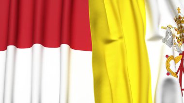 Gerçekçi kumaş dokusuna sahip Indonezya ve VATİKAN bayrakları