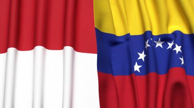 Gerçekçi kumaş dokusuna sahip INDONEZYA ve Venezuela bayrakları
