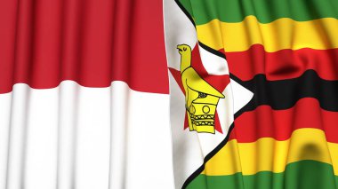 İndonezya ve ZIMBABWE 'nin gerçekçi kumaş dokusuna sahip bayrakları