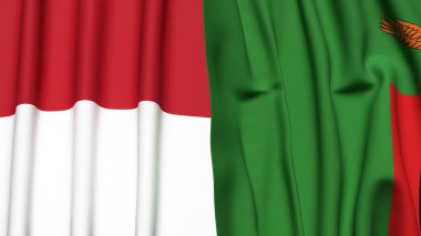 İndonezya ve ZAMBIA 'nın gerçekçi kumaş dokusuna sahip bayrakları