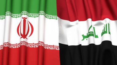 Gerçekçi kumaş dokusuna sahip IRAN ve IRAQ bayrakları