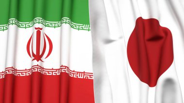 İRAN ve JAPAN bayrakları gerçekçi kumaş dokusuyla