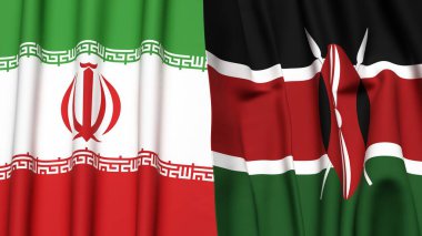 İRAN ve KENYA bayrakları gerçekçi kumaş dokusuyla