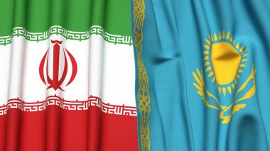 İRAN ve KAZAKHSTAN bayrakları gerçekçi kumaş dokusuna sahip