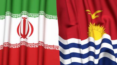 Gerçekçi kumaş desenli İRAN ve KIRIBATI bayrakları