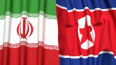 İran ve Kore 'nin bayrakları gerçekçi kumaş dokusuna sahip.