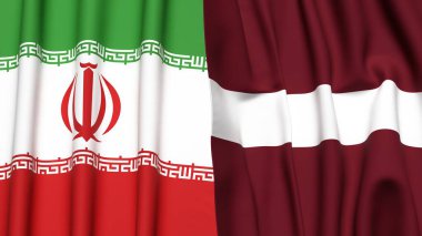 Gerçekçi kumaş dokusuna sahip İRAN ve LATVIA bayrakları