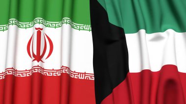 İRAN ve KUWAIT bayrakları gerçekçi kumaş dokusuyla