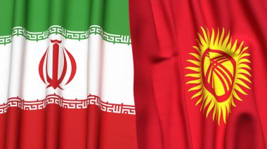 İRAN ve KYRGYZSTAN bayrakları gerçekçi kumaş dokusuna sahip