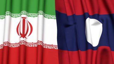 Gerçekçi kumaş dokusuna sahip İRAN ve LAOS bayrakları