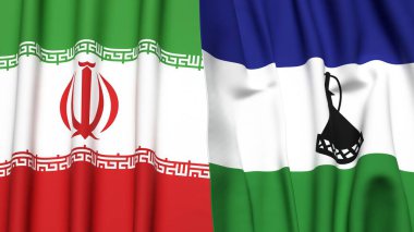 İRAN ve LESOTHO bayrakları gerçekçi kumaş desenli