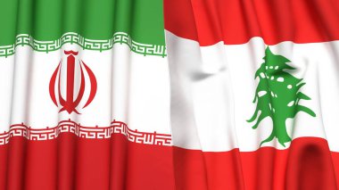 Gerçekçi kumaş dokusuna sahip İRAN ve LEBANON bayrakları