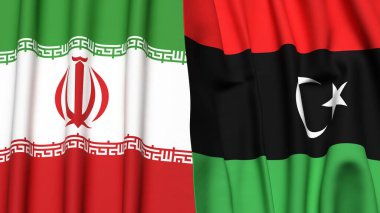 Gerçekçi kumaş dokusuna sahip İRAN ve LIBYA bayrakları