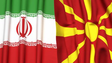 İRAN ve MACEDONIA bayrakları gerçekçi kumaş dokusuna sahip